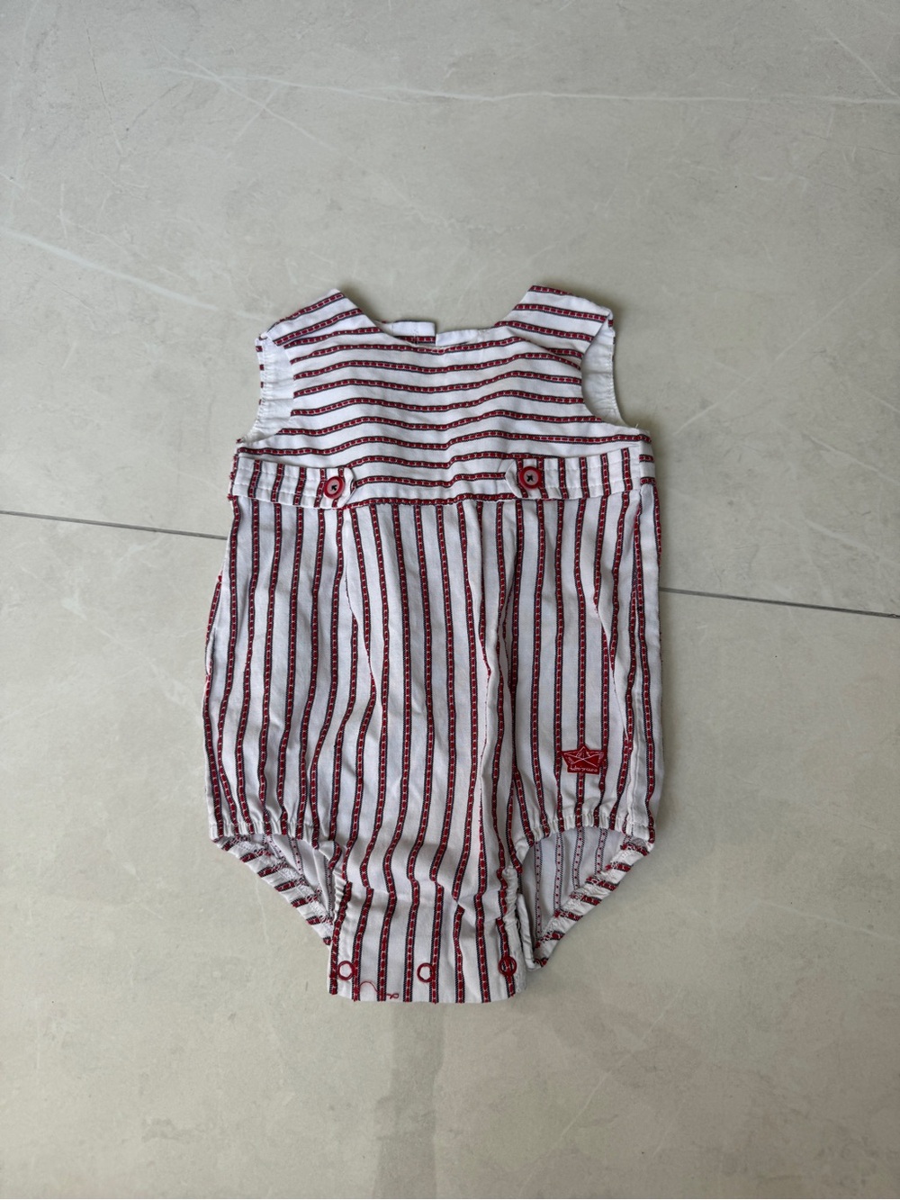 Tutto Piccolo red and white pinstripe romper